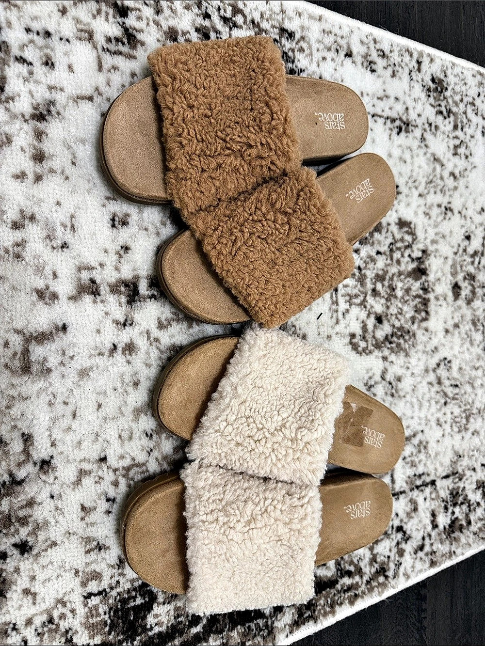 Target Stars Above brand Faux-Fur Slide Slippers Brown & beige Like New